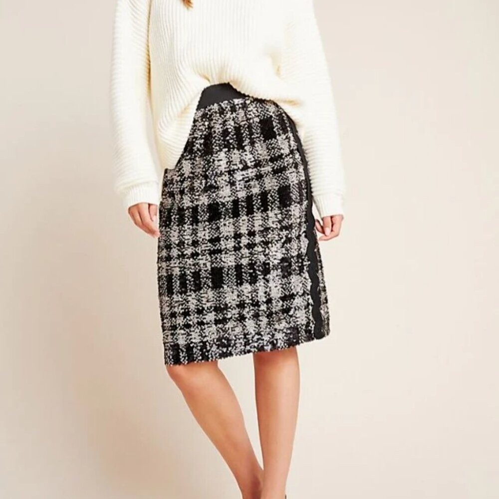 Anna Sui Sequin Pencil Skirt XS Black Plaid Anthropologie